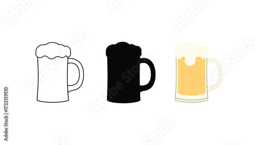 Stylish illustration of three different beer glasses designed in contemporary clean minimalist style