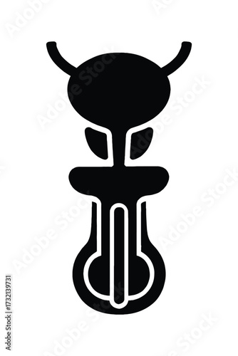 Black silhouette icon of a human bladder and urethra on white background urinary system