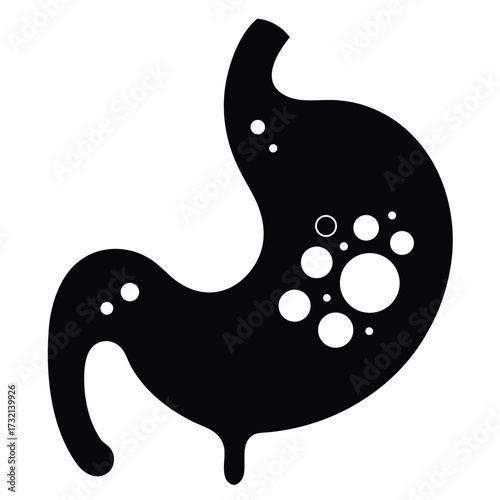 Black Silhouette of a Stomach with Bubbles and Dripping Liquid organ digestive system