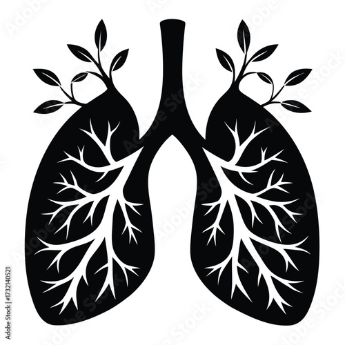 Stylized Lungs Icon with Growing Branches and Leaves Symbolizing Health anatomy human