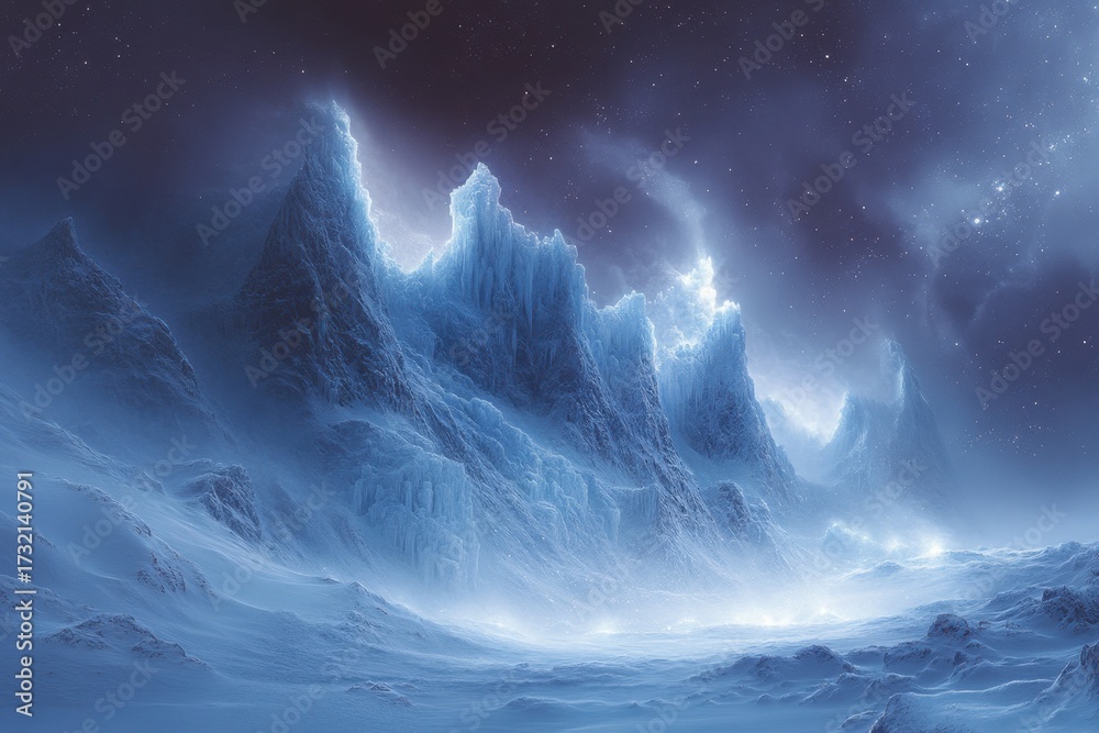 Fototapeta premium A solitary mountain rising in a snowy landscape.