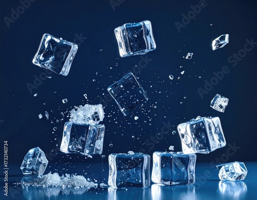 Ice cubes levitate in mid-air, scattering water droplets