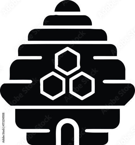 Beehive silhouette with honeycomb pattern