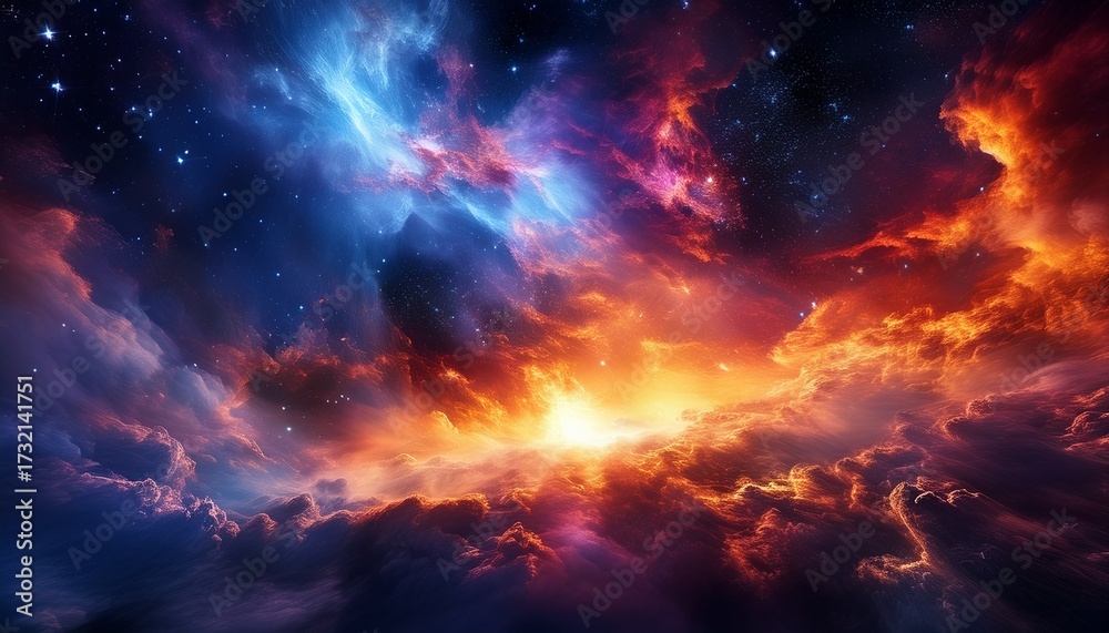 Fototapeta premium Stunning Fire Burning In The Sky With A Colorful Nebula Background Featuring Vibrant Gas Clouds And Cosmic Elements