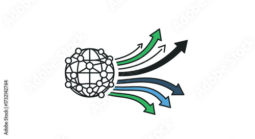 Global connectivity with directional arrows representing various communication pathways or flows