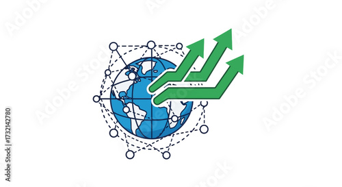 Global growth projection with networked connections showcasing escalating trends on Earth