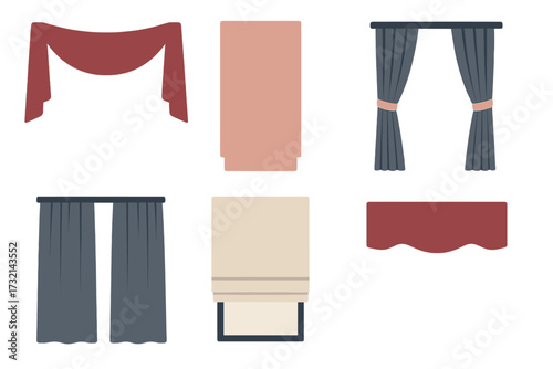 Diverse assortment of window coverings, drapes, curtains, and blinds for interior design and home decoration projects