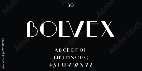 Elegant art deco font design bolvex with alphabet sample