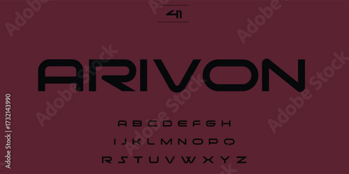 Modern sans serif font arivon displayed on a deep red background