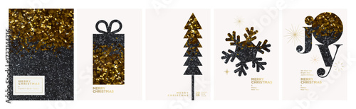 Set of Christmas and New Year holiday cards. Vector illustration templates for holiday greeting card, background, website and social media banner, marketing material.