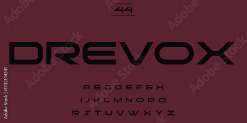Modern sans serif font display with bold uppercase letters and alphabet sample