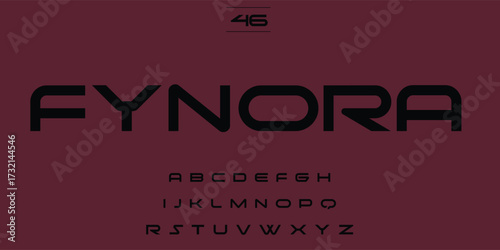 Modern futuristic font fynora with alphabet display