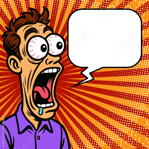 amazed man pop art, comic speech bubble
