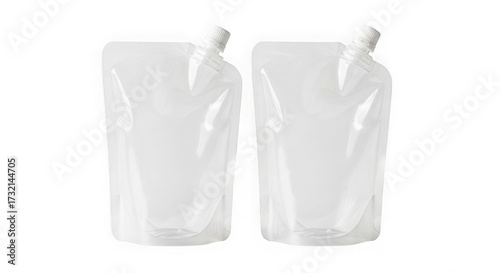 3d white liquid pouches with spouts isolated on transparent background