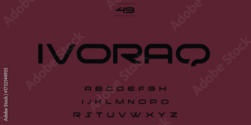 Modern sans serif font design with uppercase letters and logo