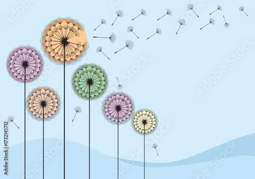 Vector illustration dandelion seed blowing in the wind. Dandelion seed icon. Vector illustration