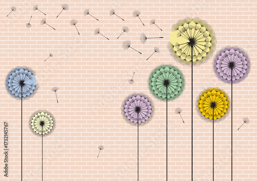Vector illustration dandelion seed blowing in the wind. Dandelion seed icon. Vector illustration