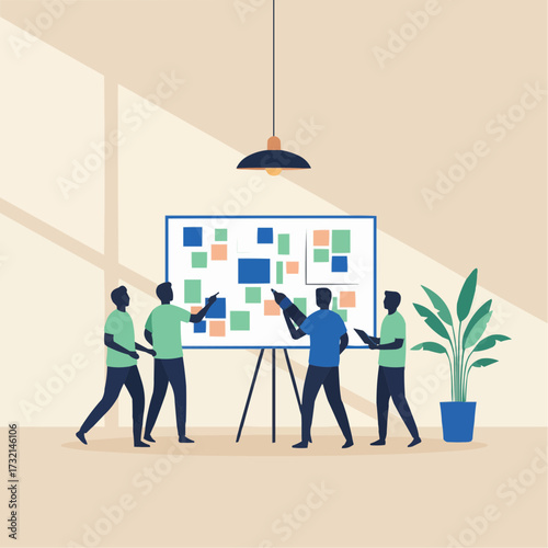 Modern flat vector art of a team brainstorming session