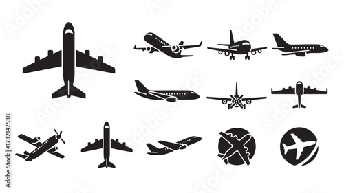 Set of airplane icons vector glyph design perfect for travel apps and transportation infographics