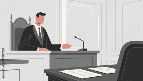 Lawyers and judges are in court, cartoon hand-drawn vector illustrations