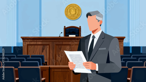 Lawyers and judges are in court, cartoon hand-drawn vector illustrations
