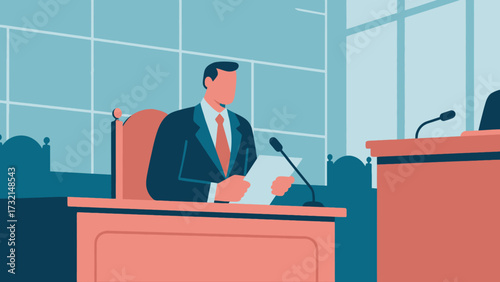 Lawyers and judges are in court, cartoon hand-drawn vector illustrations
