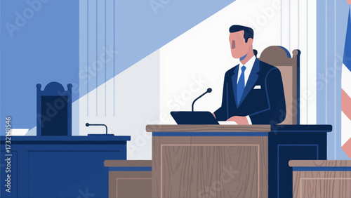 Lawyers and judges are in court, cartoon hand-drawn vector illustrations