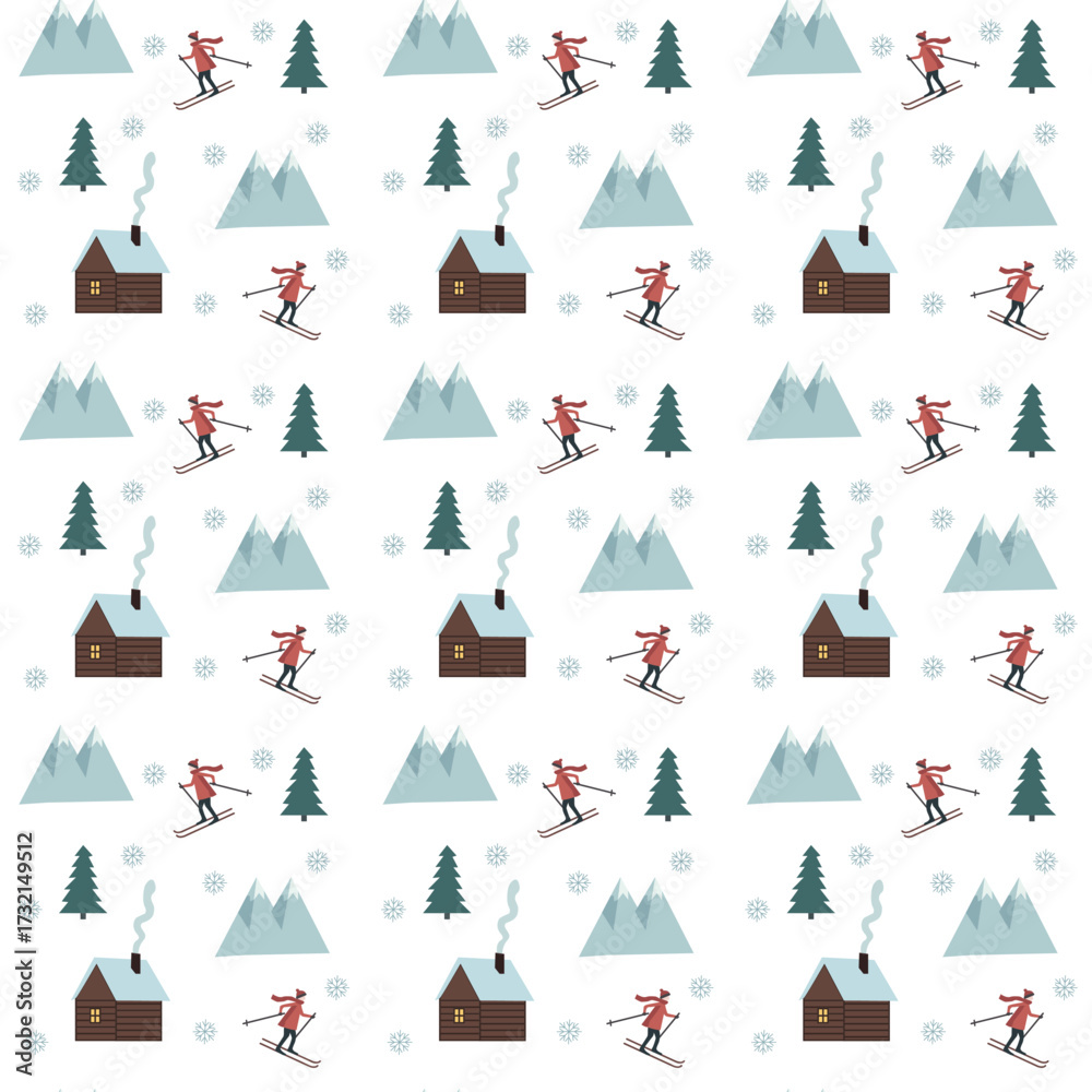 Winter ski mountain pattern