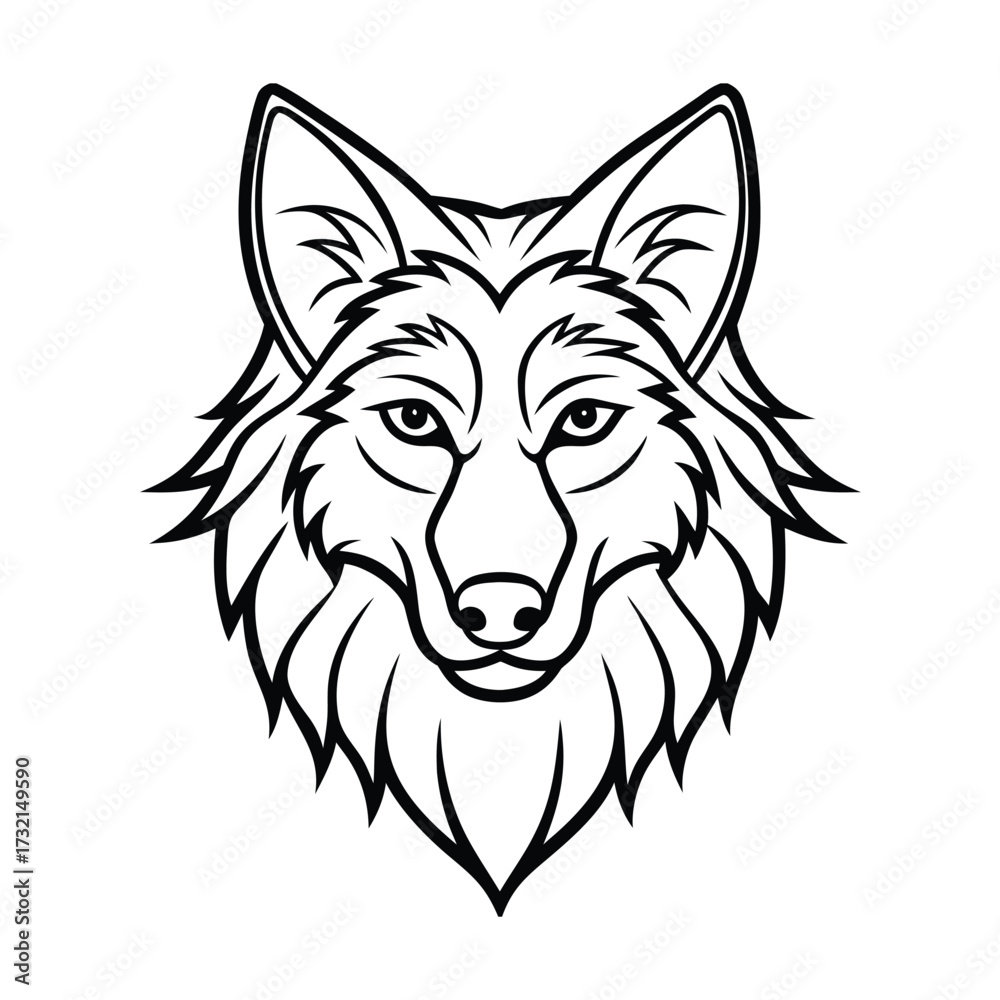 Naklejka premium Wolf Head Line Art | Black and White Wolf Face Outline Drawing
