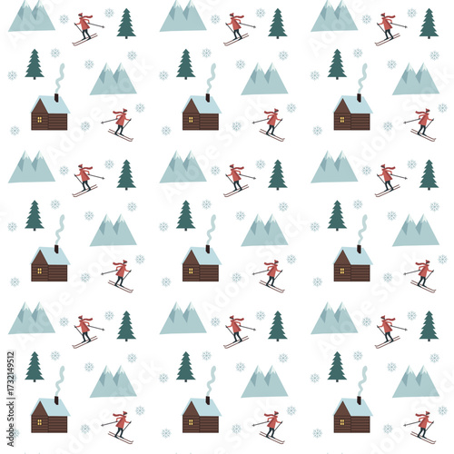 Winter ski mountain pattern