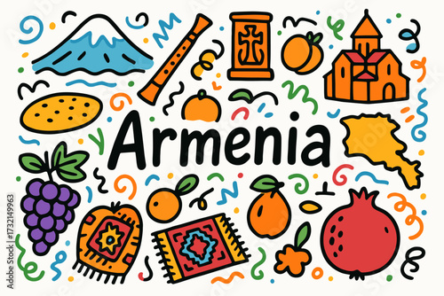 Armenia, culture flat icon set. armenian heritage, traditional symbols in flat style