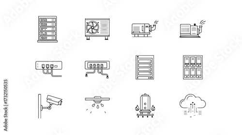 Collection of simplified hand drawn icons representing technology and security concepts vector