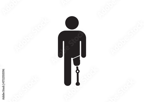Stick figure with broken leg isolated on white background.