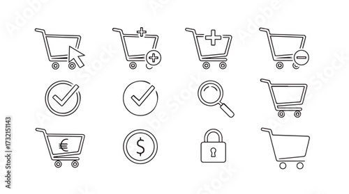 Hand drawn shopping cart icons with online shopping and payment symbols sketch style vector