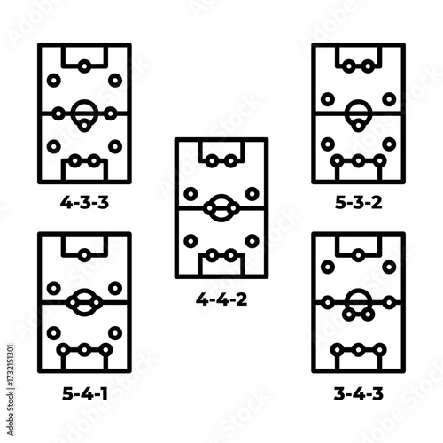Football tactic outline icon set. Football match line up black line illustration.