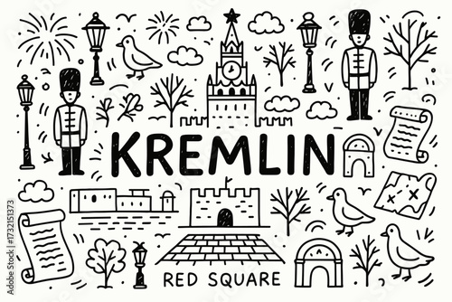 Kremlin, red square outline icon set. moscow, landmarks vector outline collection
