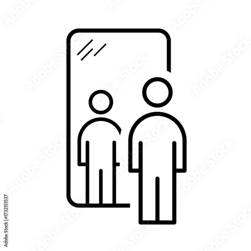 Reflection of a person in a  full length mirror. Reflection of a person in a mirror.