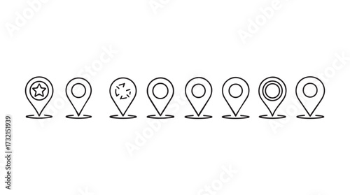 Set of hand drawn location pointers with unique icons representing different places vector