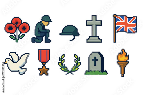 Memorial day flat icon set. commemoration, remembrance, and patriotism icons collection