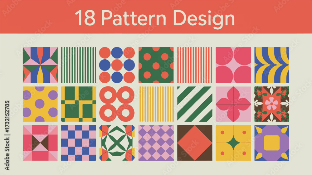 Fototapeta premium Collection of 18 Diverse Geometric Abstract Patterns vector illustration
