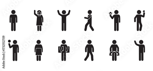 Collection of stick figure icons isolated on white background