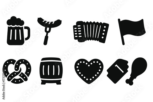 Oktoberfest, beer silhouette icon set. celebrate with german festival icons collection