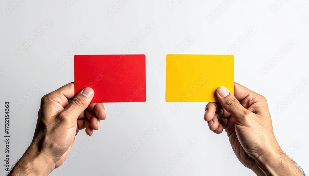Obraz premium Two hands hold a red and a yellow card (4)