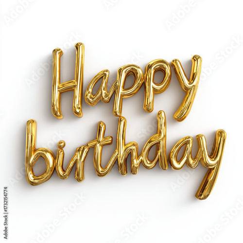 Happy birthday text shiny gold metallic balloon style with luxury