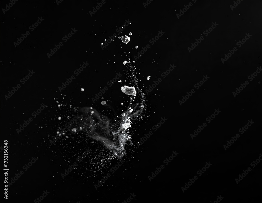 Fototapeta premium Abstract, light gray, splatter, against black background