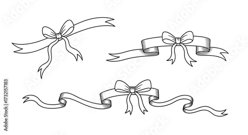 Hand drawn ribbon banners and bows with dashed lines for a decorative effect.