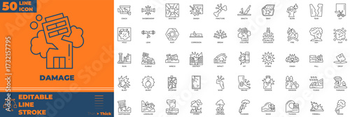 Damage Line Icon Set.