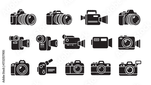 Set of camera and camcorder icons simple flat vector design elements isolated on white background for web and mobile apps
