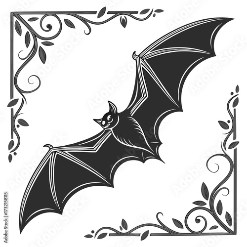 A spooky bat illustration in a decorative frame, perfect for halloween designs and gothic themes vector illustration for creative projects