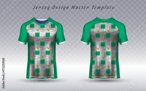 Athletic t-shirt mockup with a vibrant green and silver checkerboard pattern. Perfect for custom team jerseys, branded sports apparel, or stylish activewear with a modern and eye-catching design.